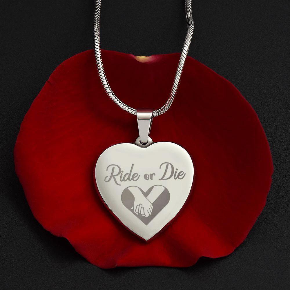 Gift for Biker - Ride or Die - Engraved Heart Necklace