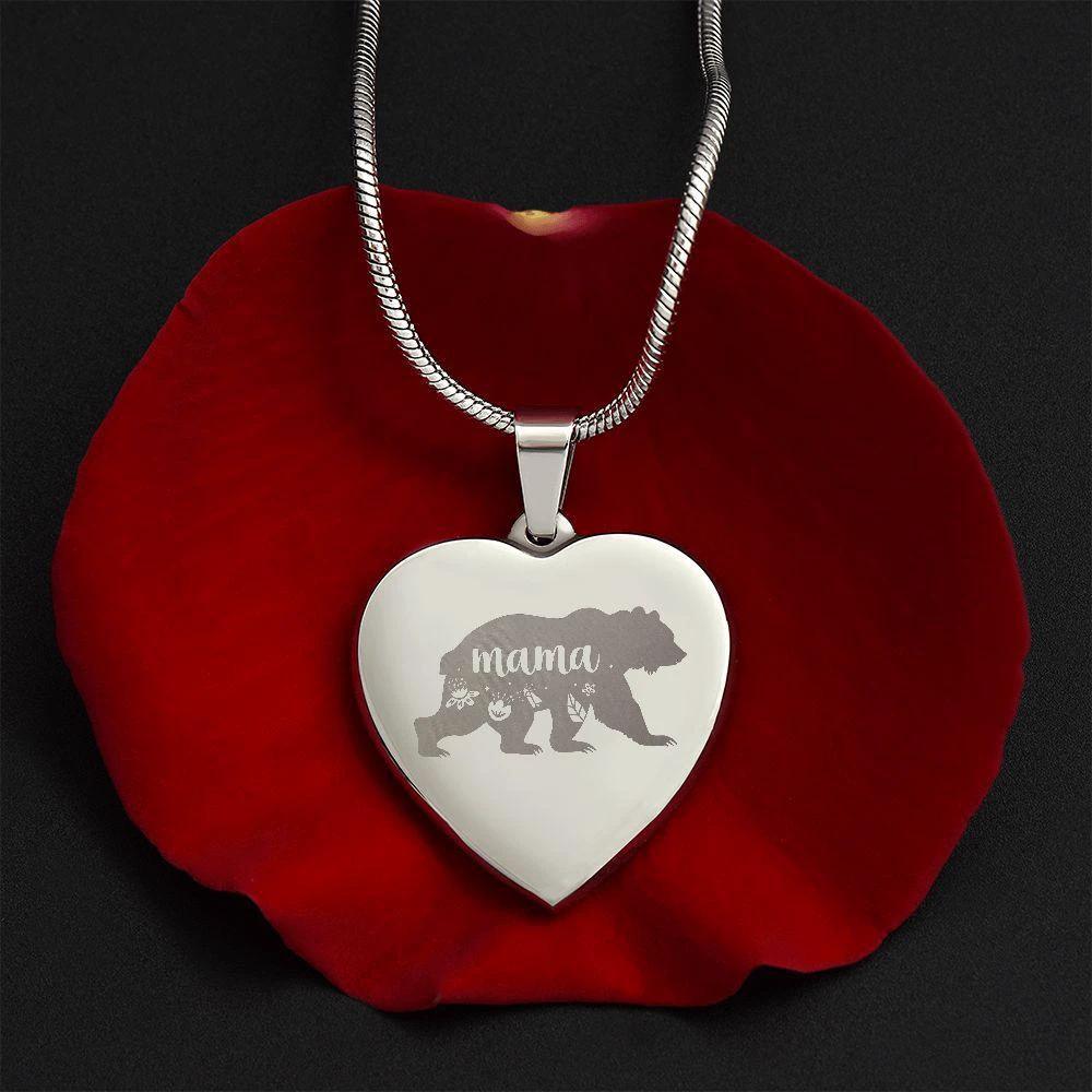 Mama Bear Engraved Heart Necklace