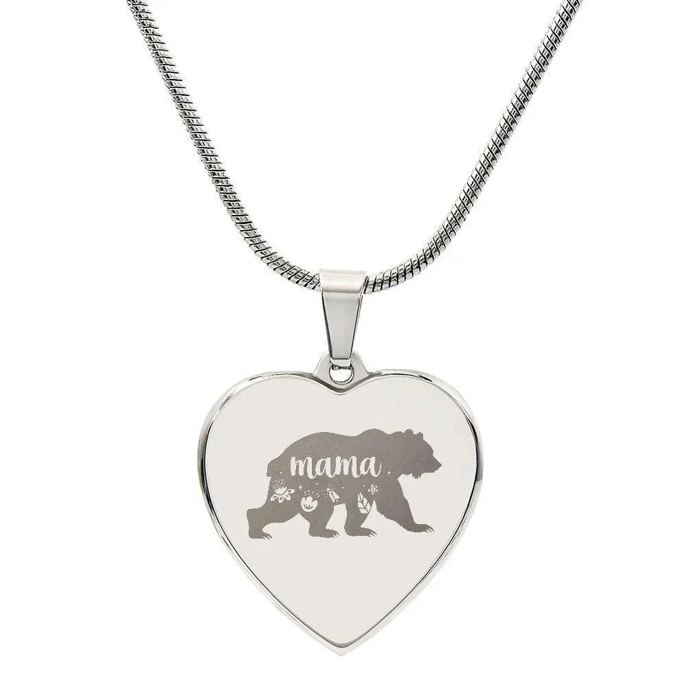 Mama Bear Engraved Heart Necklace