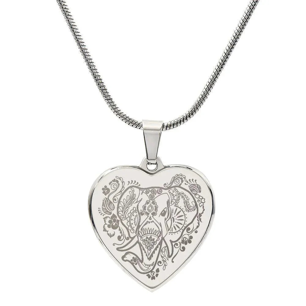 Elephant Mandela Engraved Heart Necklace