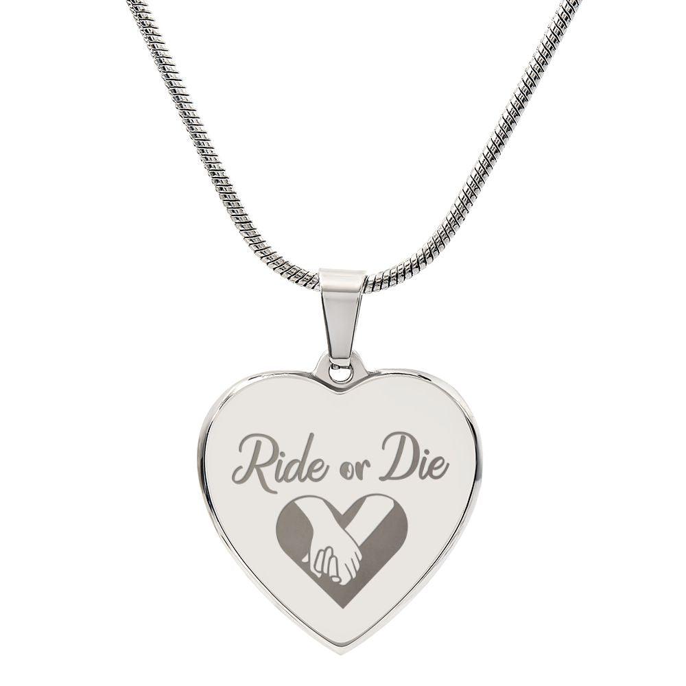Gift for Biker - Ride or Die - Engraved Heart Necklace - Mallard Moon Gift Shop