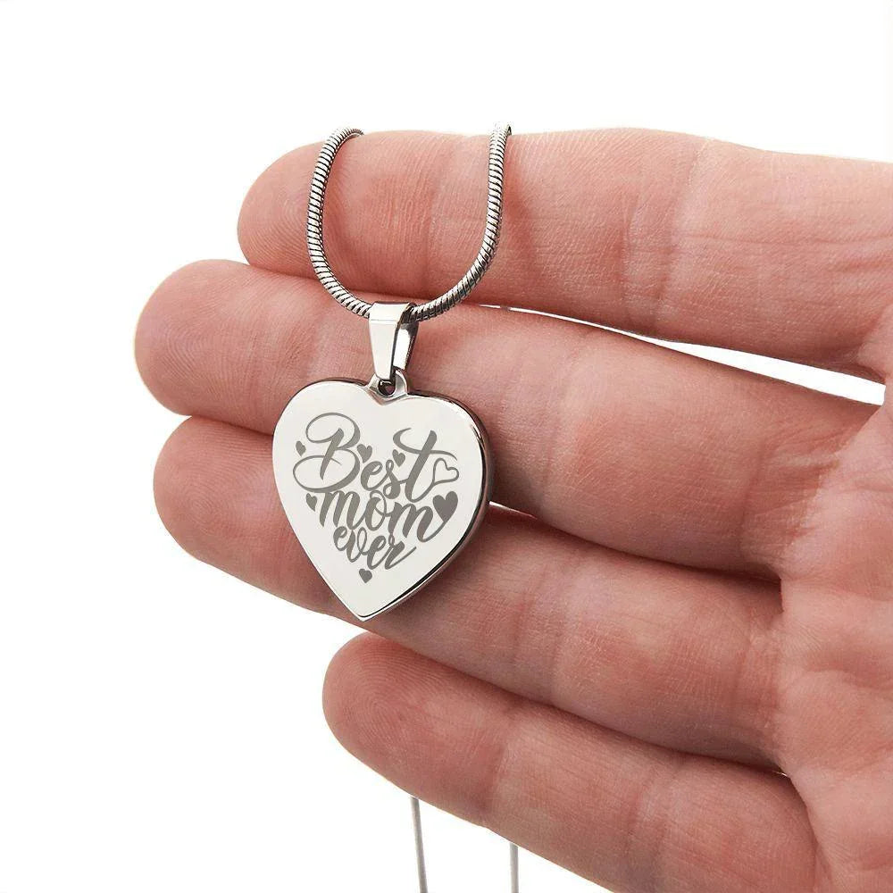 To My Mother - Best Mom Ever - Engraved Heart Necklace