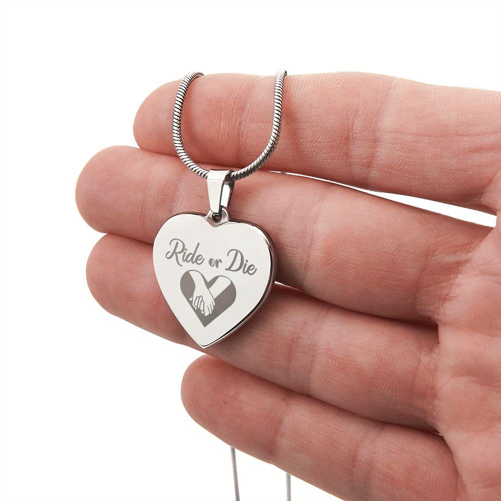 Gift for Biker - Ride or Die - Engraved Heart Necklace - Mallard Moon Gift Shop
