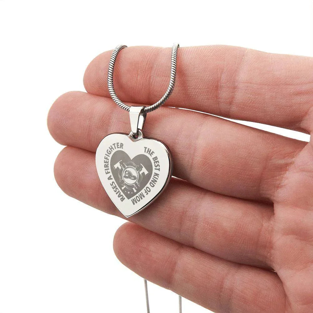 Gift for Firefighter Mother Engraved Heart Necklace