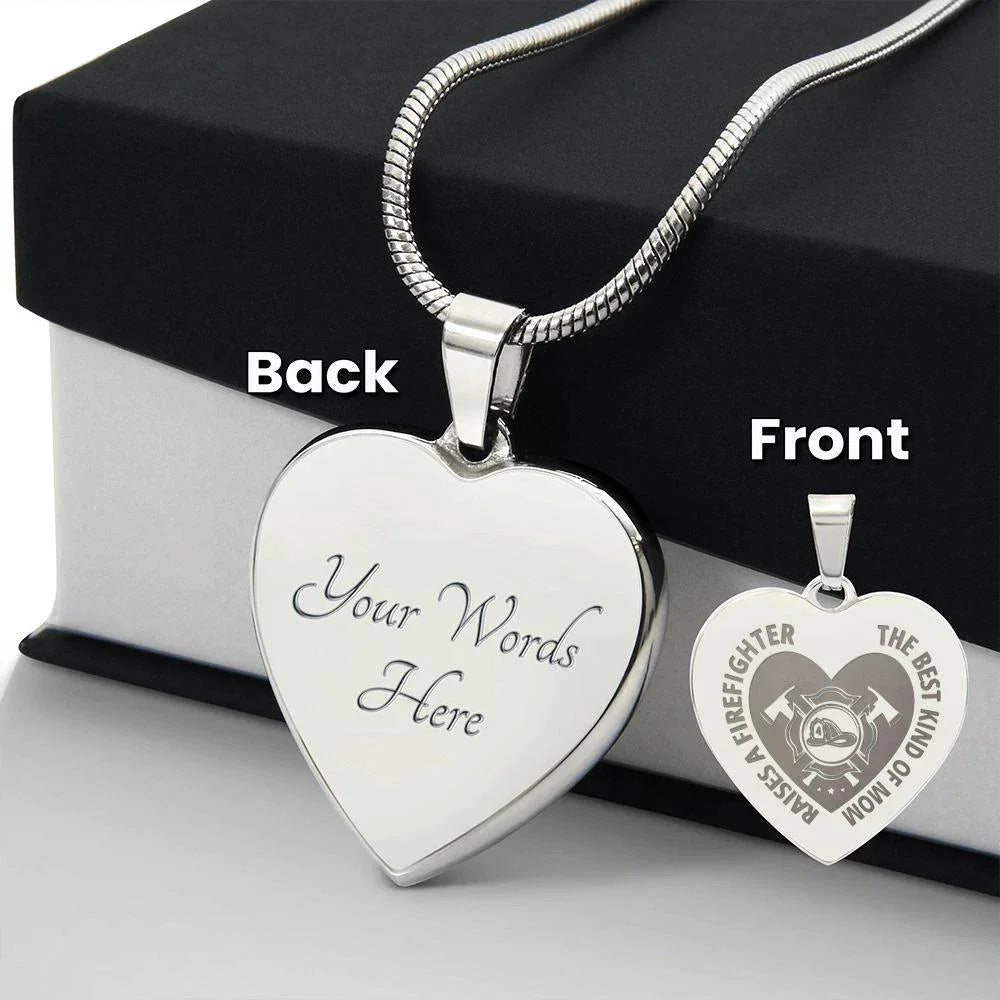Gift for Firefighter Mother Engraved Heart Necklace