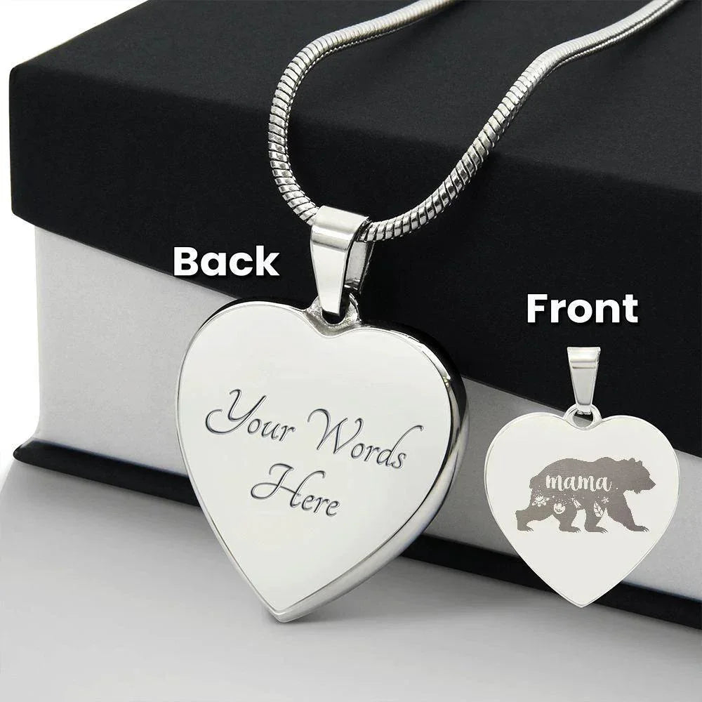Mama Bear Engraved Heart Necklace
