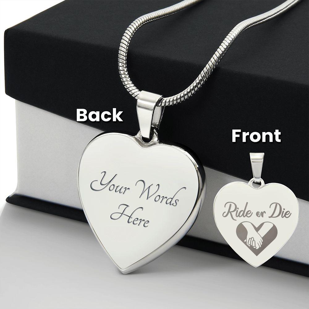 Gift for Biker - Ride or Die - Engraved Heart Necklace - Mallard Moon Gift Shop