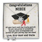 Niece Graduation Love Knot Pendant and Earring Set Congratulations from Aunt and Uncle