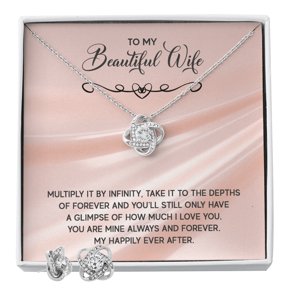 To My Beautiful Wife - My Happily Ever After CZ Necklace and Earring Set - Mallard Moon Gift Shop