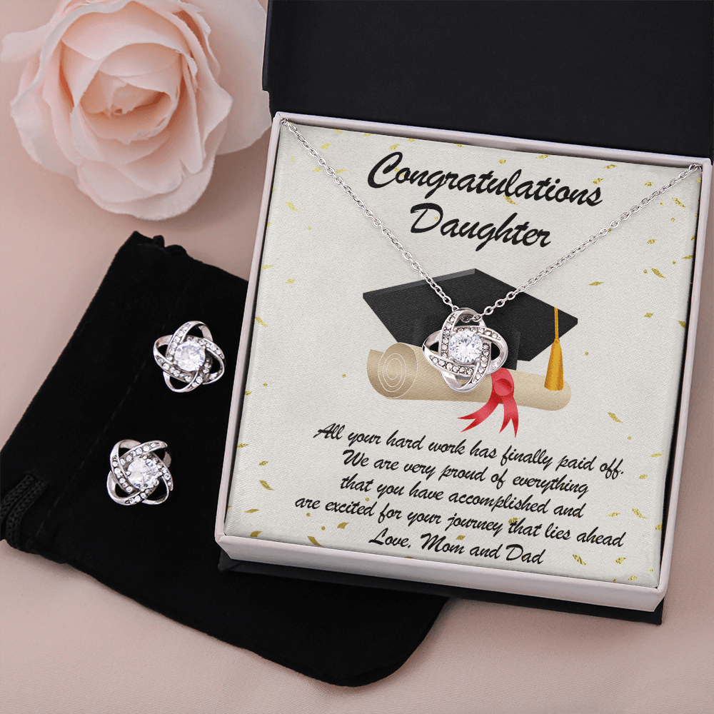 Graduation Gift for Daughter Love Mom and Dad Pendant Necklace and Earring Jewelry Set - Mallard Moon Gift Shop
