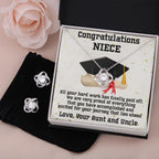 Niece Graduation Love Knot Pendant and Earring Set Congratulations from Aunt and Uncle