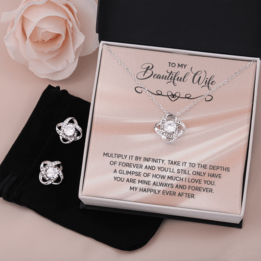 To My Beautiful Wife - My Happily Ever After CZ Necklace and Earring Set - Mallard Moon Gift Shop