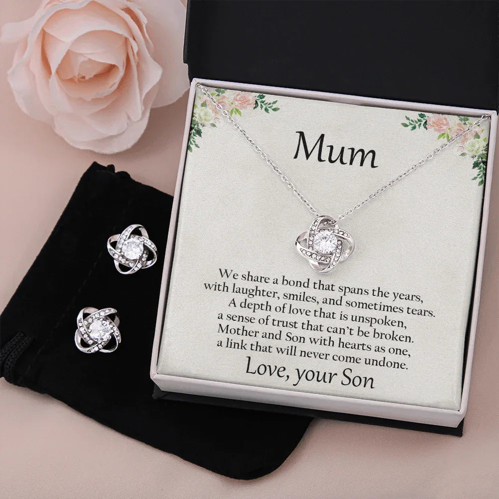 Gift for Mum from Son CZ Pendant Necklace Earring Set with Gift Box