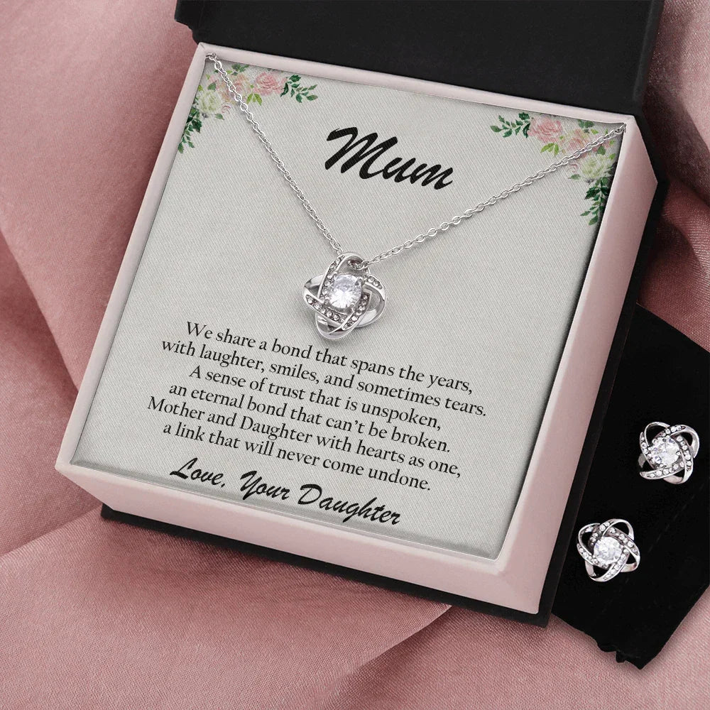 To Mum Love Daughter CZ Pendant Necklace and Earring Set Gift Box