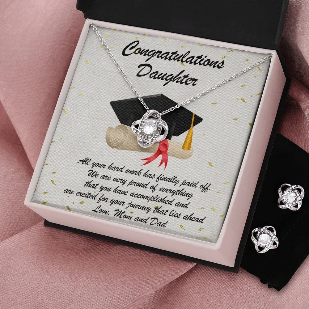 Graduation Gift for Daughter Love Mom and Dad Pendant Necklace and Earring Jewelry Set