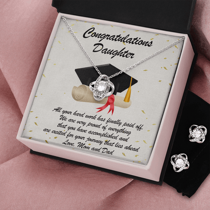 Graduation Gift for Daughter Love Mom and Dad Pendant Necklace and Earring Jewelry Set - Mallard Moon Gift Shop