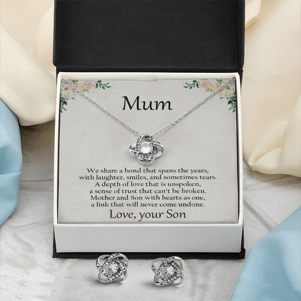 Gift for Mum from Son CZ Pendant Necklace Earring Set with Gift Box