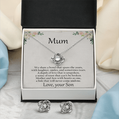 Gift for Mum from Son CZ Pendant Necklace Earring Set with Gift Box - Mallard Moon Gift Shop