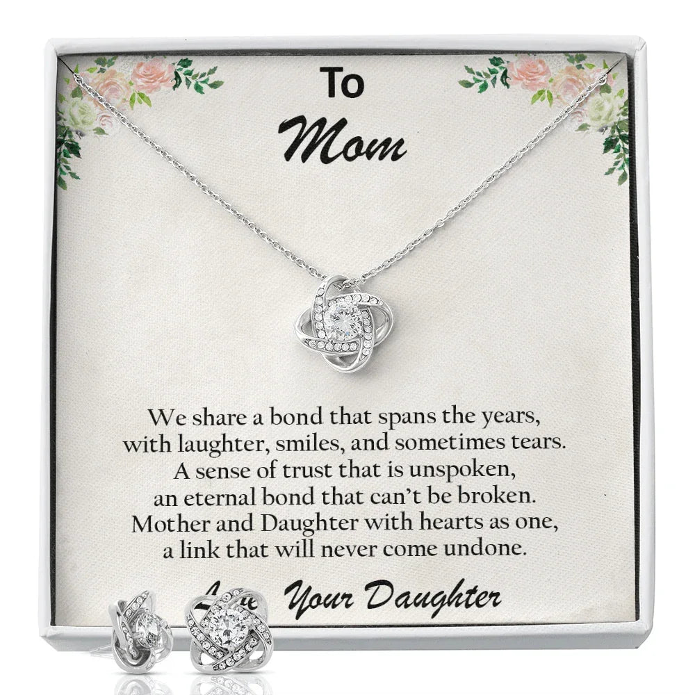 Gift for Mom from Daughter CZ Pendant Necklace and Earring Set