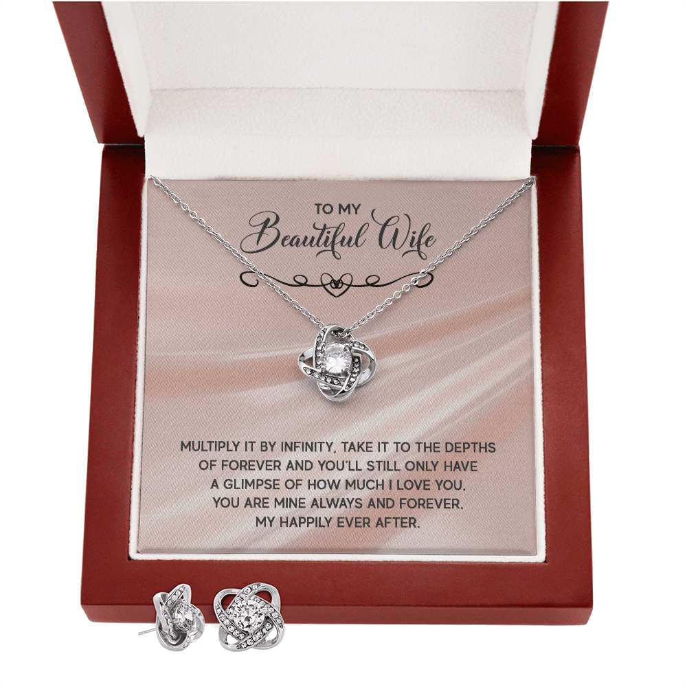 To My Beautiful Wife - My Happily Ever After CZ Necklace and Earring Set - Mallard Moon Gift Shop