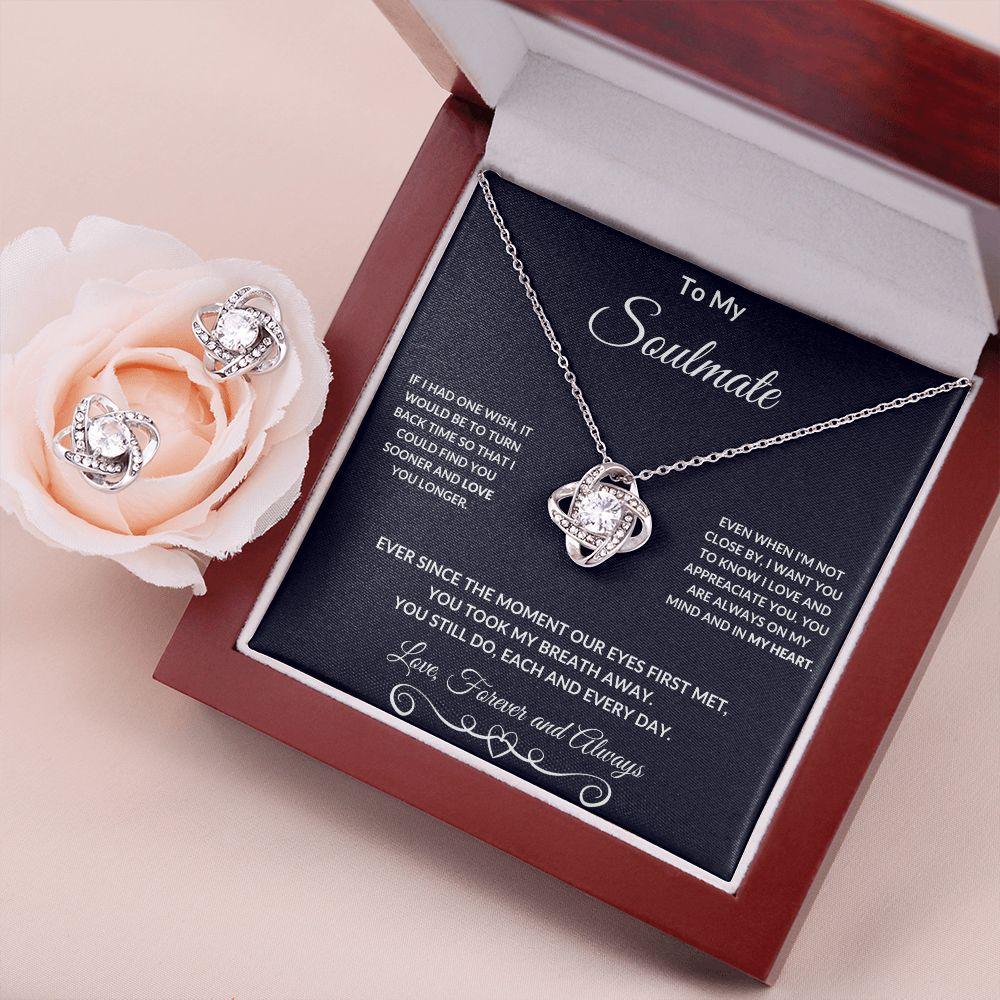 To My Soulmate Love Forever and Always Necklace and Earring Gift Set - Mallard Moon Gift Shop