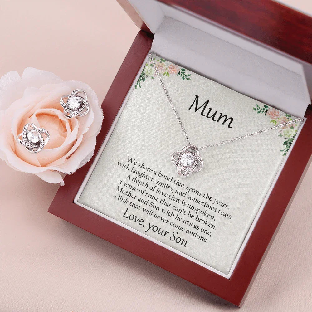Gift for Mum from Son CZ Pendant Necklace Earring Set with Gift Box