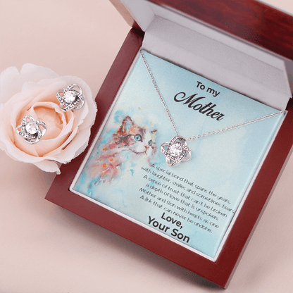 Gift for Mom from Son CZ Pendant Necklace Earring Set - Mallard Moon Gift Shop