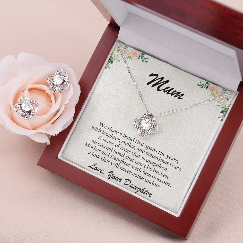 To Mum Love Daughter CZ Pendant Necklace and Earring Set Gift Box