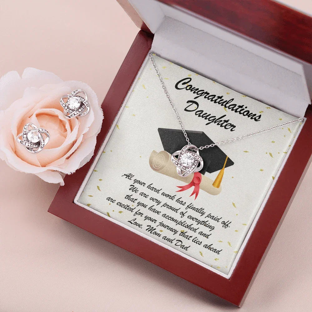 Graduation Gift for Daughter Love Mom and Dad Pendant Necklace and Earring Jewelry Set
