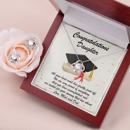 Graduation Gift for Daughter Love Mom and Dad Pendant Necklace and Earring Jewelry Set - Mallard Moon Gift Shop