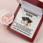 Niece Graduation Love Knot Pendant and Earring Set Congratulations from Aunt and Uncle