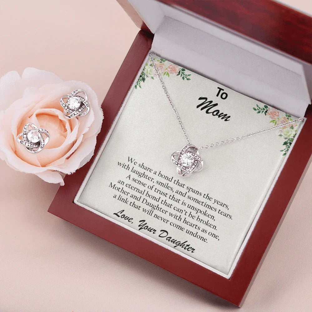 Gift for Mom from Daughter CZ Pendant Necklace and Earring Set