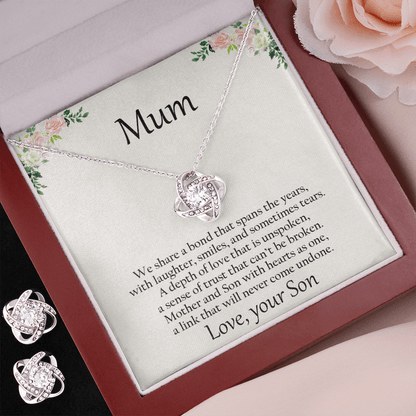 Gift for Mum from Son CZ Pendant Necklace Earring Set with Gift Box - Mallard Moon Gift Shop