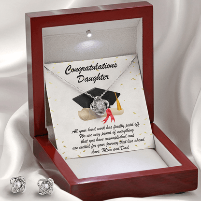 Graduation Gift for Daughter Love Mom and Dad Pendant Necklace and Earring Jewelry Set - Mallard Moon Gift Shop