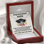Niece Graduation Love Knot Pendant and Earring Set Congratulations from Aunt and Uncle