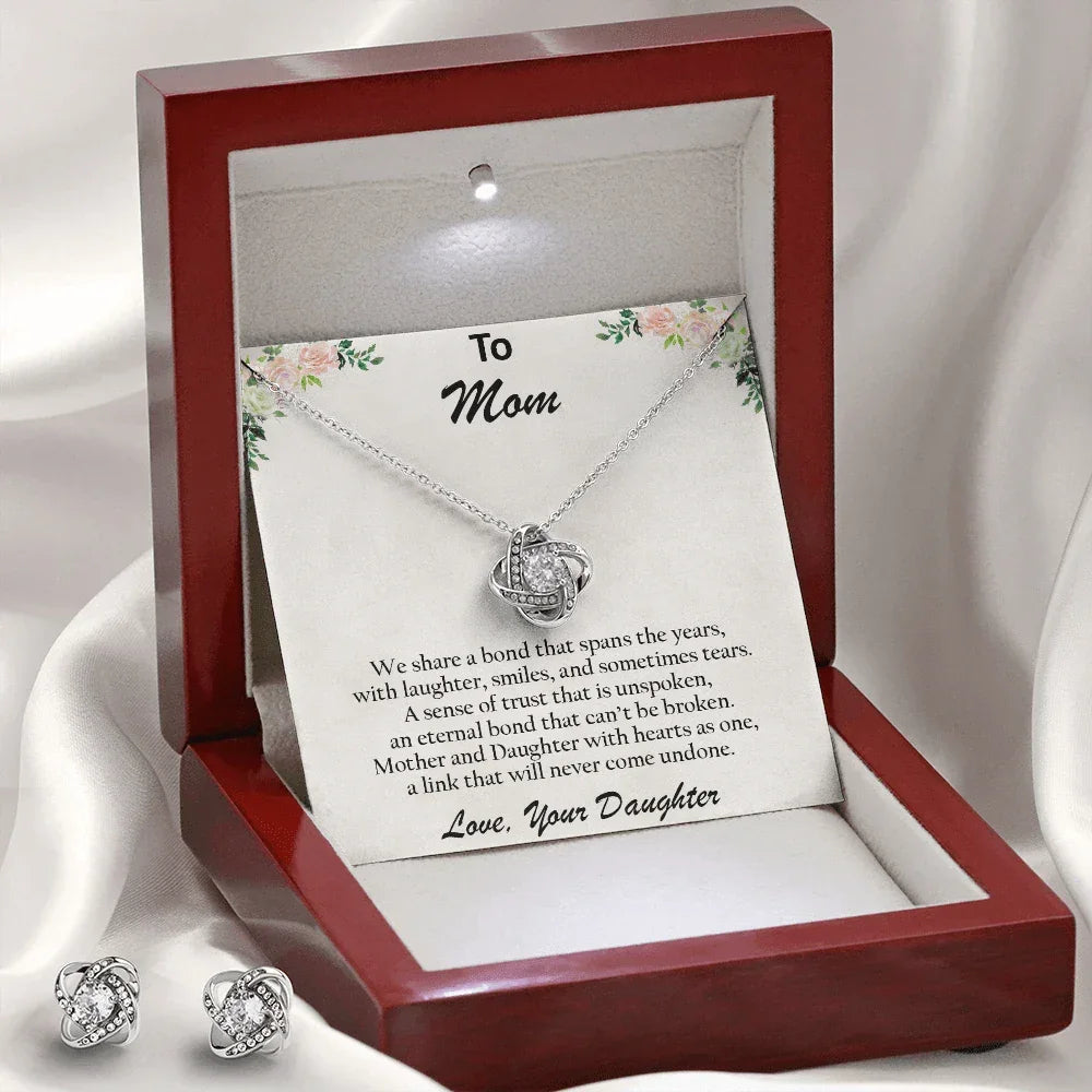 Gift for Mom from Daughter CZ Pendant Necklace and Earring Set