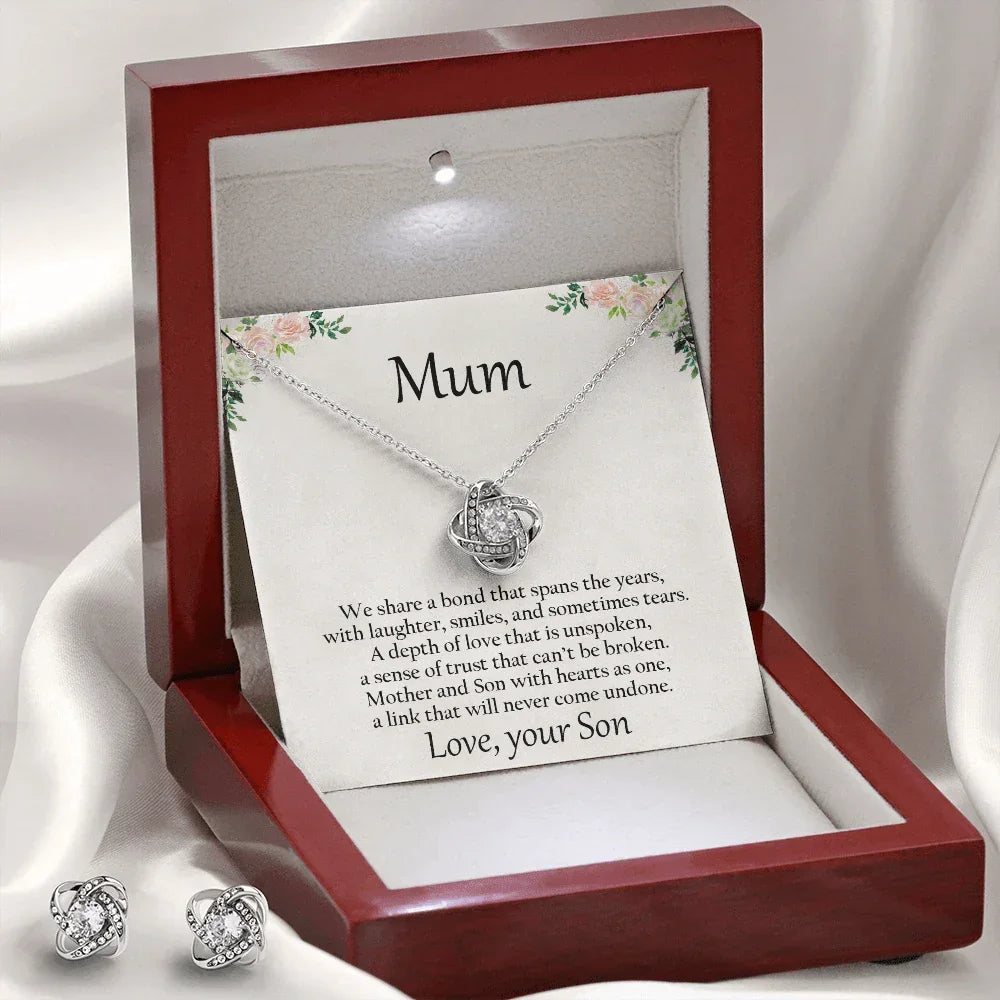 Gift for Mum from Son CZ Pendant Necklace Earring Set with Gift Box