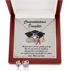 Graduation Gift for Daughter Love Mom and Dad Pendant Necklace and Earring Jewelry Set