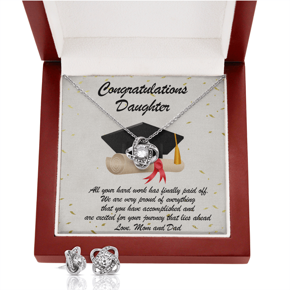 Graduation Gift for Daughter Love Mom and Dad Pendant Necklace and Earring Jewelry Set - Mallard Moon Gift Shop