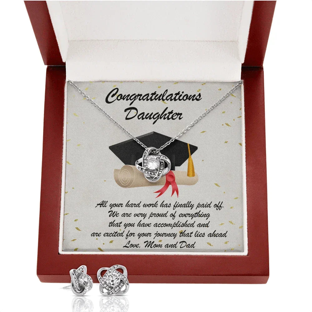 Graduation Gift for Daughter Love Mom and Dad Pendant Necklace and Earring Jewelry Set