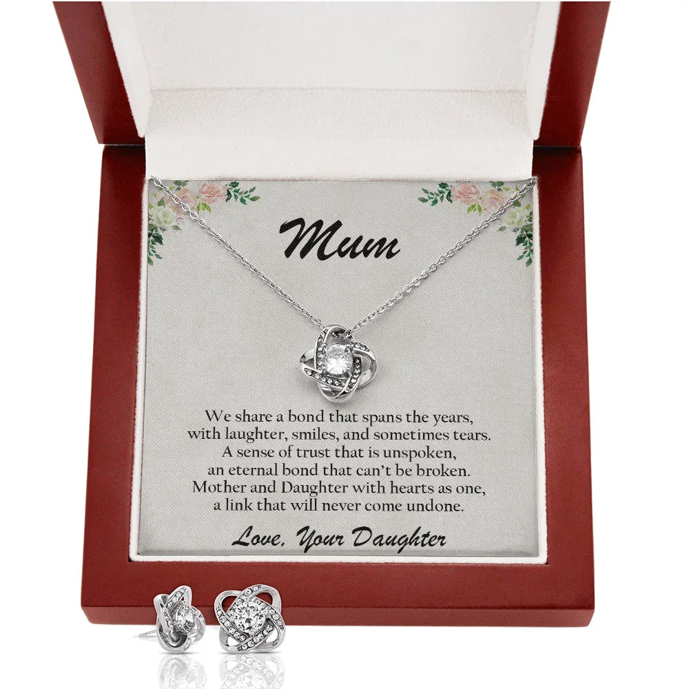 To Mum Love Daughter CZ Pendant Necklace and Earring Set Gift Box