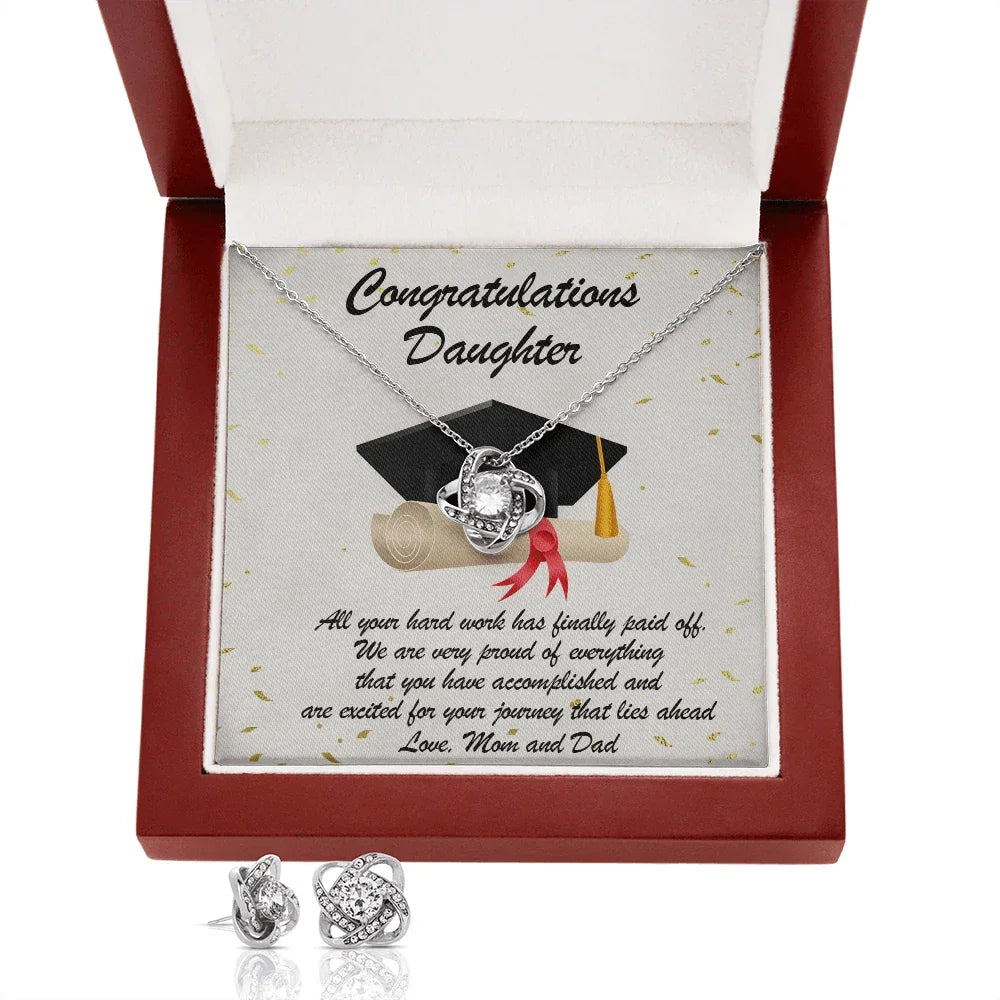 Graduation Gift for Daughter Love Mom and Dad Pendant Necklace and Earring Jewelry Set