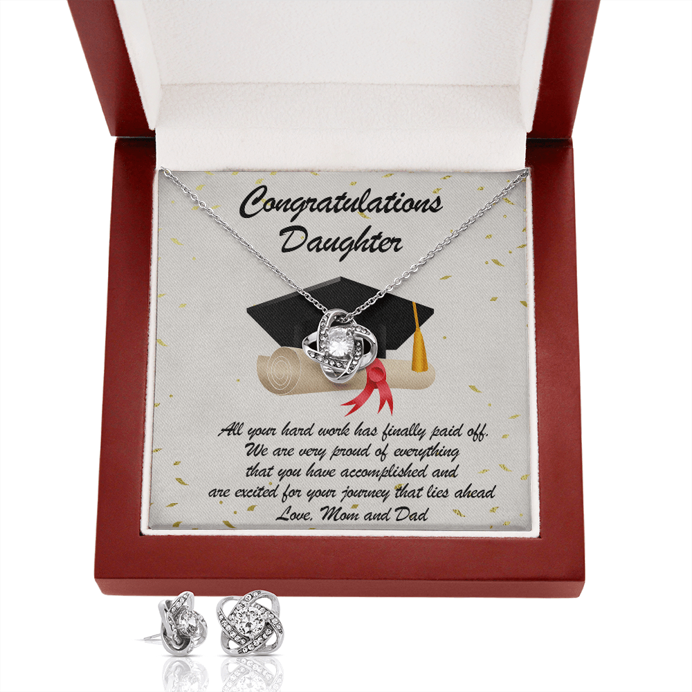 Graduation Gift for Daughter Love Mom and Dad Pendant Necklace and Earring Jewelry Set - Mallard Moon Gift Shop