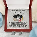 Niece Graduation Love Knot Pendant and Earring Set Congratulations from Aunt and Uncle