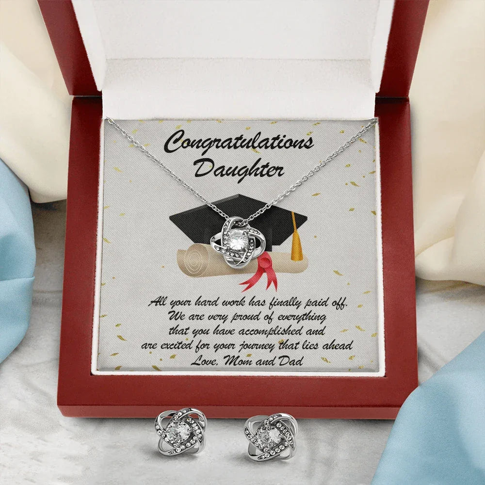 Graduation Gift for Daughter Love Mom and Dad Pendant Necklace and Earring Jewelry Set