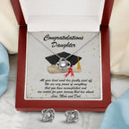 Graduation Gift for Daughter Love Mom and Dad Pendant Necklace and Earring Jewelry Set