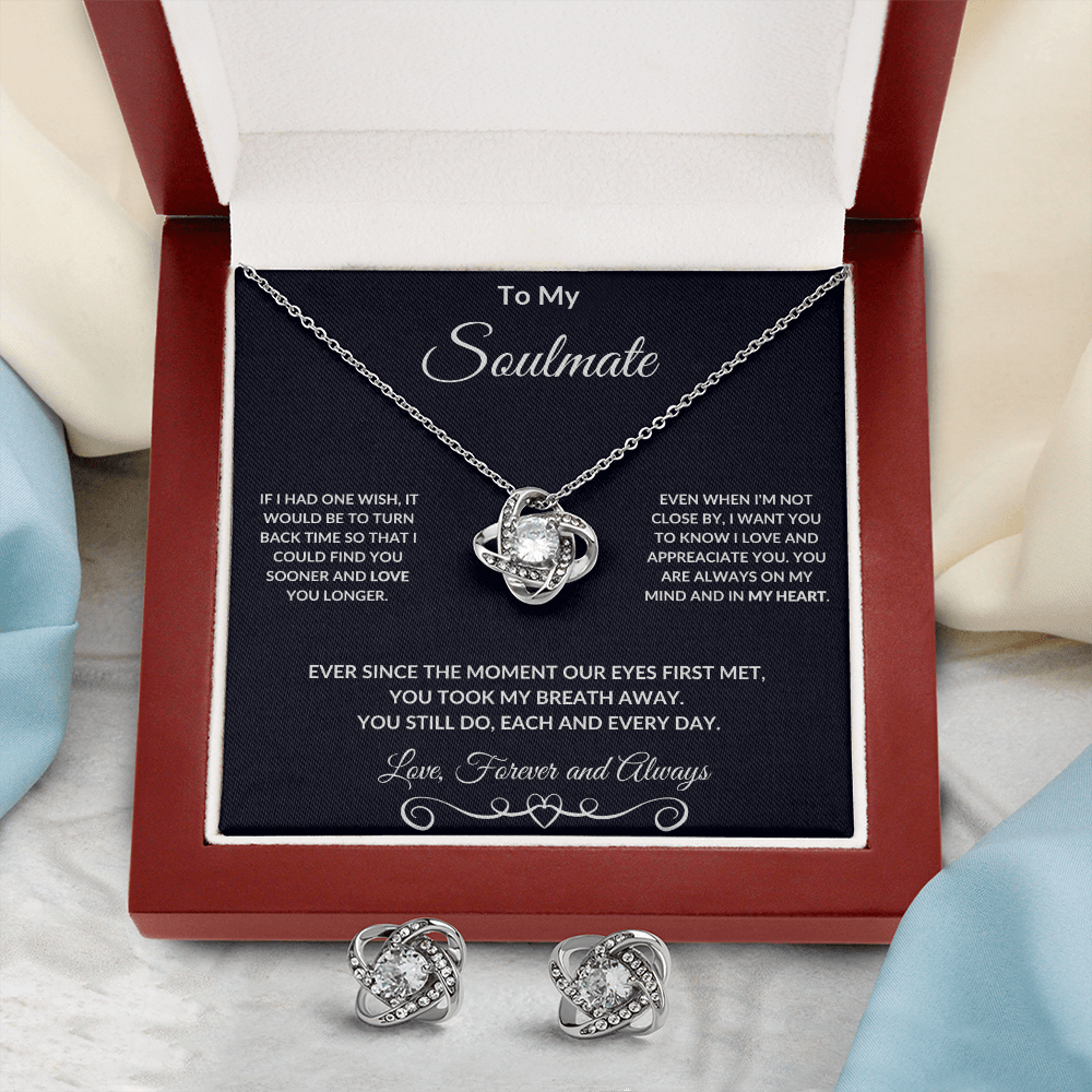 To My Soulmate Love Forever and Always Necklace and Earring Gift Set - Mallard Moon Gift Shop