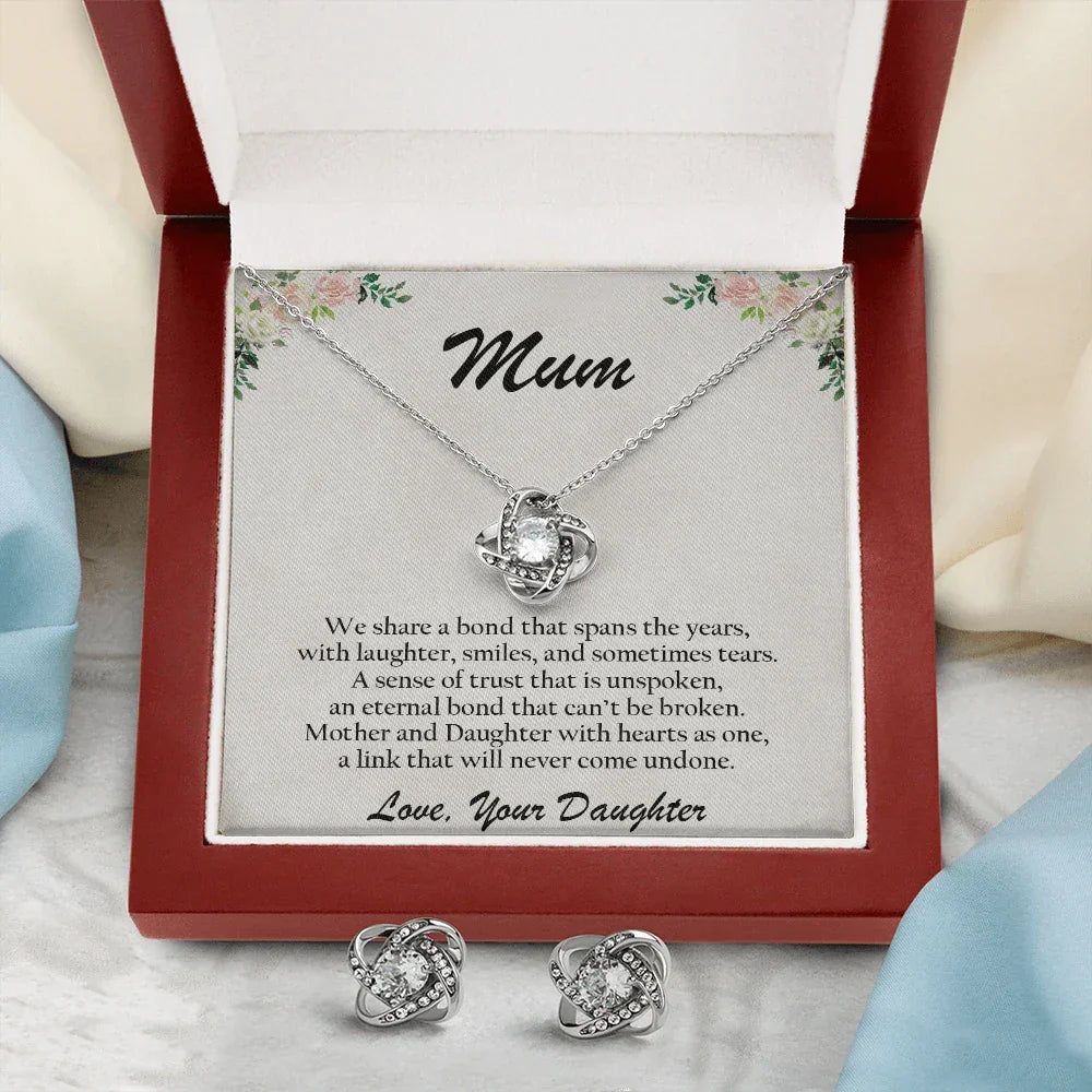 To Mum Love Daughter CZ Pendant Necklace and Earring Set Gift Box