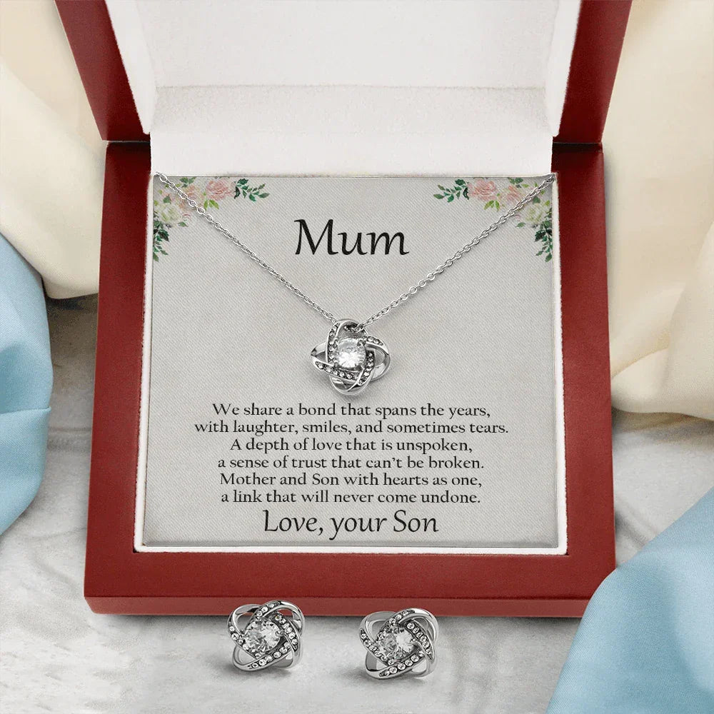 Gift for Mum from Son CZ Pendant Necklace Earring Set with Gift Box