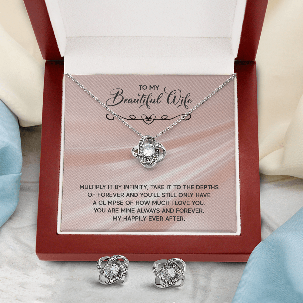 To My Beautiful Wife - My Happily Ever After CZ Necklace and Earring Set - Mallard Moon Gift Shop